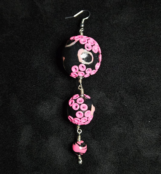Strawberry Cephalopod 3-bead Single Dangle Earring