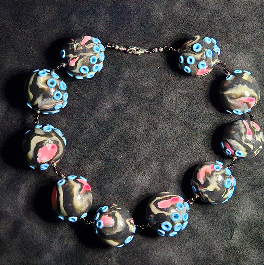 Blue-Ringed Radioactive Chunky Bead Choker