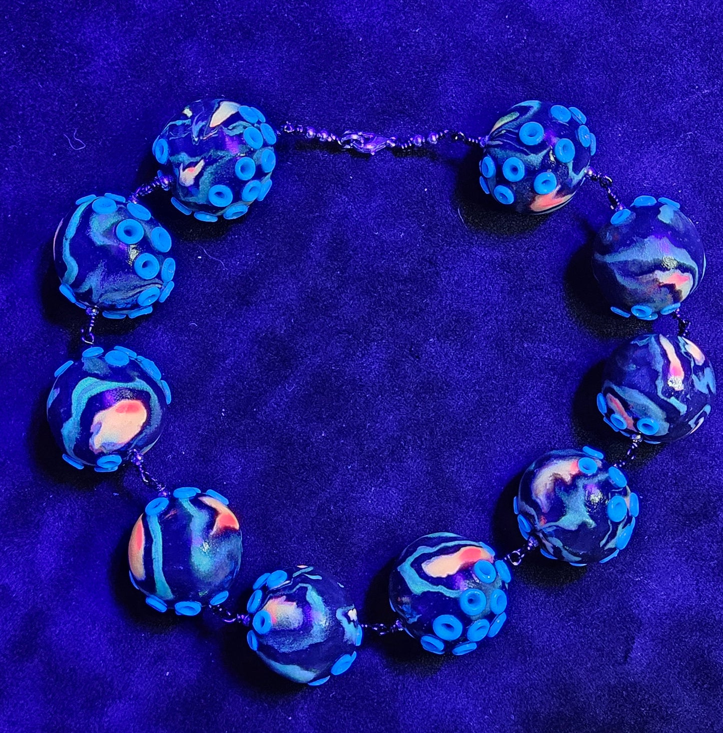 Blue-Ringed Radioactive Chunky Bead Choker