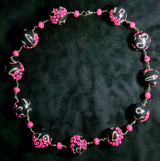 Strawberry Cephalopod Chunky Bead Necklace