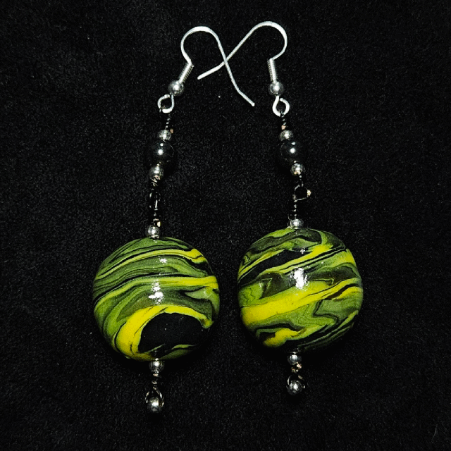 Radioactive Planet Big Bead Dangle Earring Pair